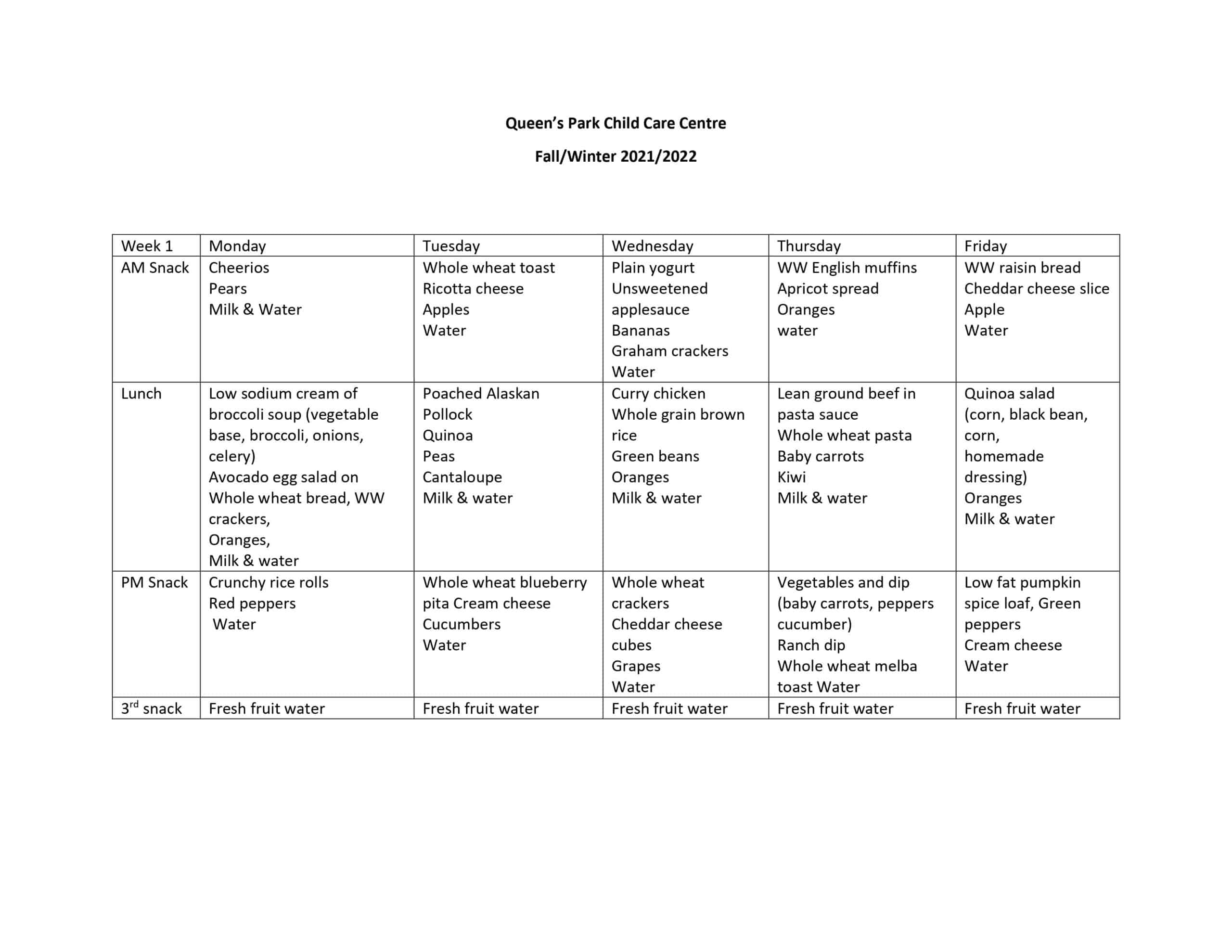 Week 1 Menu Fall 2121 Week 1 Menu Fall 2121