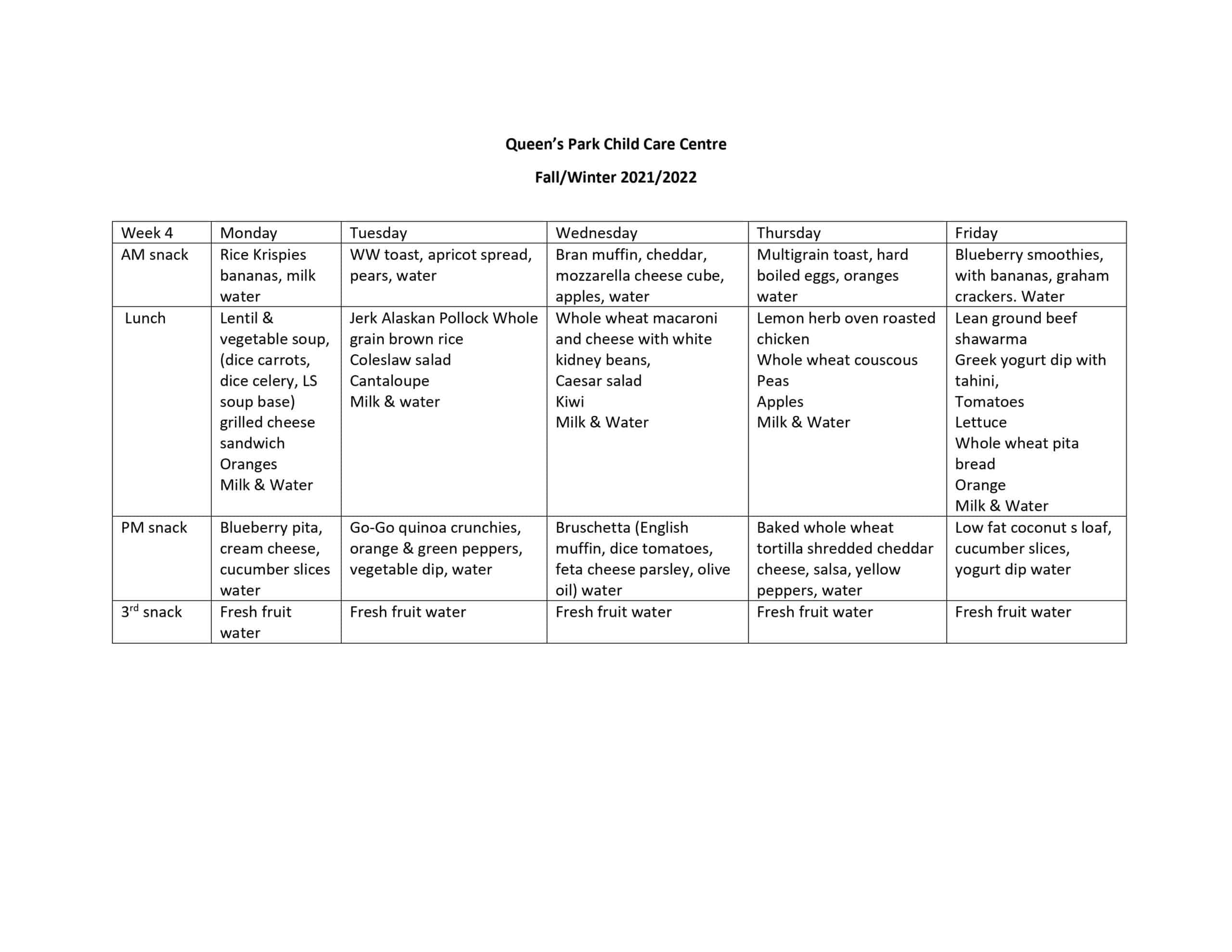 Week 4 Menu Fall 21.22 Week 4 Menu Fall 21.22